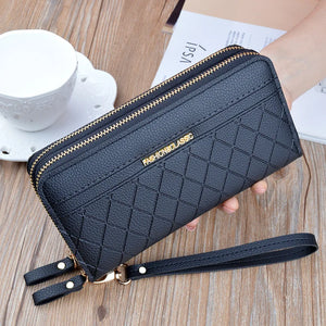 Women's Double Zipper Wallet Large High Capacity Purse PU Leather