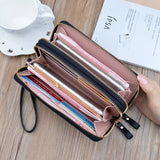 Women's Double Zipper Wallet Large High Capacity Purse PU Leather