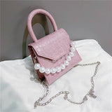Women's Pearl Travel Bag Mini PU Leather Shoulder Bags Stone Pattern Crossbody