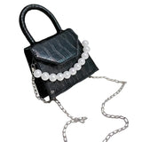 Women's Pearl Travel Bag Mini PU Leather Shoulder Bags Stone Pattern Crossbody