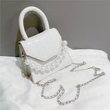 Women's Pearl Travel Bag Mini PU Leather Shoulder Bags Stone Pattern Crossbody