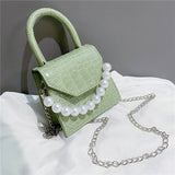Women's Pearl Travel Bag Mini PU Leather Shoulder Bags Stone Pattern Crossbody