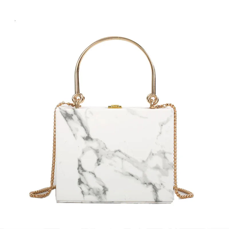 Marble Box Evening Clutch Handbag Chain Messenger Bag