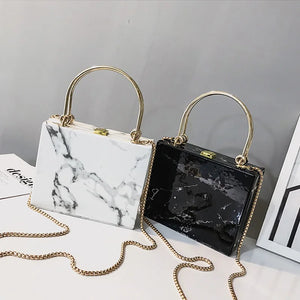 Marble Box Evening Clutch Handbag Chain Messenger Bag