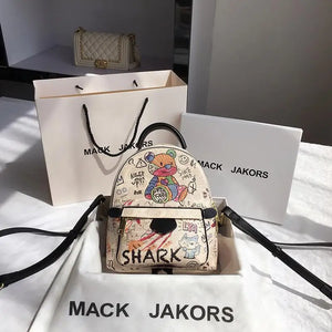 Women's PU Leather Mini Backpack Cartoon Shoulder Bag Multi-Function Small Bagpa