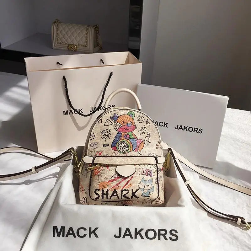 Mini Backpack Women PU Leather Shoulder Bag Cartoon Multi-Function Small Bagpack