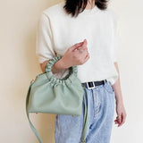 Solid Handbag Pleated Round Handle Shoulder Bag
