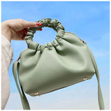 Solid Handbag Pleated Round Handle Shoulder Bag