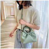 Solid Handbag Pleated Round Handle Shoulder Bag