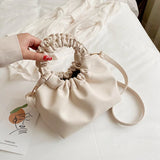 Solid Handbag Pleated Round Handle Shoulder Bag