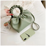 Solid Handbag Pleated Round Handle Shoulder Bag