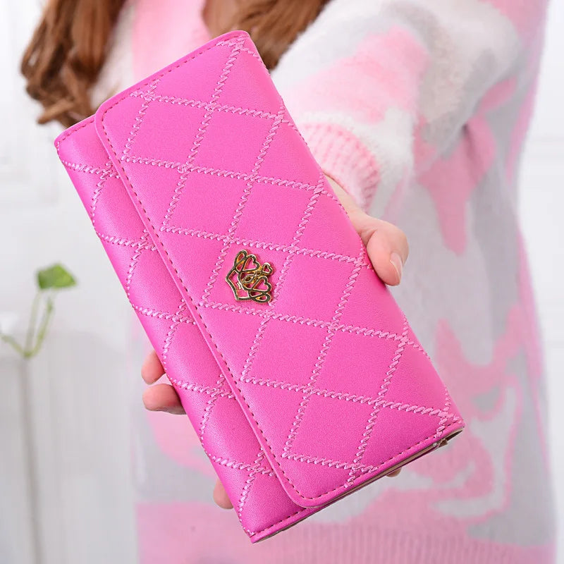 Casual Long Buckle Wallet for Women, Crown Design