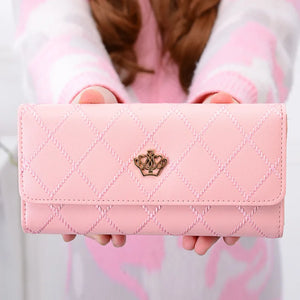 Casual Long Buckle Wallet for Women, Crown Design