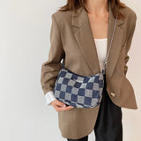 Denim Plaid Pattern Shoulder Bag Chain Handbag Women Girls Shopping