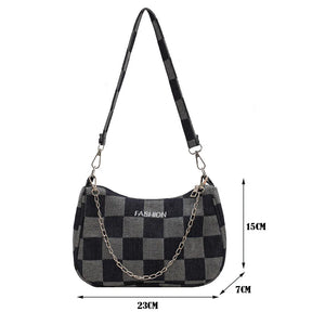 Denim Plaid Pattern Shoulder Bag Chain Handbag Women Girls Shopping