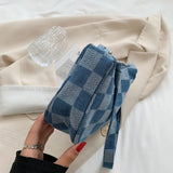 Denim Plaid Pattern Shoulder Bag Chain Handbag Women Girls Shopping