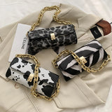 Cow Pattern Chain Shoulder Handbag Lock Shopping Travel Wallet Bag