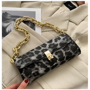 Cow Pattern Chain Shoulder Handbag Lock Shopping Travel Wallet Bag