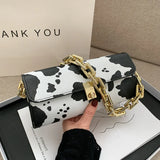 Cow Pattern Chain Shoulder Handbag Lock Shopping Travel Wallet Bag