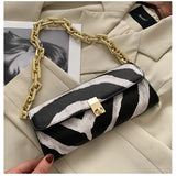 Cow Pattern Chain Shoulder Handbag Lock Shopping Travel Wallet Bag