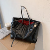 Women's Large Capacity Tote Bag Striped Shoulder Shopping Bag