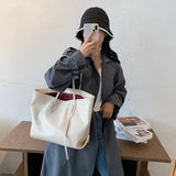 Women's Large Capacity Tote Bag Striped Shoulder Shopping Bag