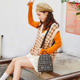 Printed Waterproof Zipper Leather Backpack Student Messenger School Bag
