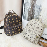 Printed Waterproof Zipper Leather Backpack Student Messenger School Bag