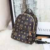 Printed Waterproof Zipper Leather Backpack Student Messenger School Bag