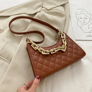 Rhombus Check Leather Shoulder Handbag Chain Zipper Wallet Purses