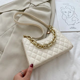 Rhombus Check Leather Shoulder Handbag Chain Zipper Wallet Purses