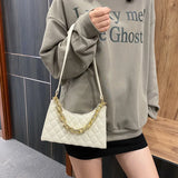 Rhombus Check Leather Shoulder Handbag Chain Zipper Wallet Purses