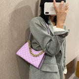 Rhombus Check Leather Shoulder Handbag Chain Zipper Wallet Purses