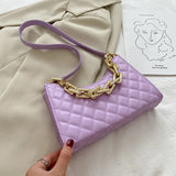Rhombus Check Leather Shoulder Handbag Chain Zipper Wallet Purses