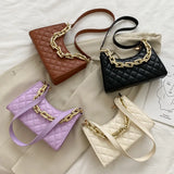 Rhombus Check Leather Shoulder Handbag Chain Zipper Wallet Purses