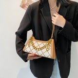 Rhombus Printed Chain Leather Shoulder Handbag Zipper Messenger Purse