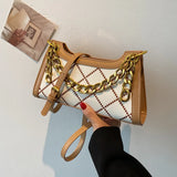 Rhombus Printed Chain Leather Shoulder Handbag Zipper Messenger Purse