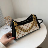 Rhombus Printed Chain Leather Shoulder Handbag Zipper Messenger Purse