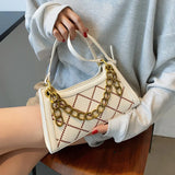 Rhombus Printed Chain Leather Shoulder Handbag Zipper Messenger Purse
