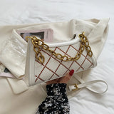 Rhombus Printed Chain Leather Shoulder Handbag Zipper Messenger Purse