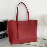 Fringed Leather Shoulder Bag Solid Color Large Capacity Crossbody Handbag
