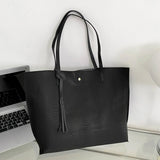 Fringed Leather Shoulder Bag Solid Color Large Capacity Crossbody Handbag
