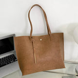 Fringed Leather Shoulder Bag Solid Color Large Capacity Crossbody Handbag