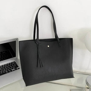 Fringed Leather Shoulder Bag Solid Color Large Capacity Crossbody Handbag