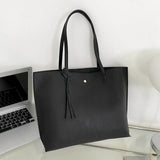 Fringed Leather Shoulder Bag Solid Color Large Capacity Crossbody Handbag