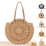 Ladies Straw Woven Tote Beach Handbag Retro Bohemia Buckle Raffia Cane