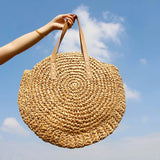 Ladies Straw Woven Tote Beach Handbag Retro Bohemia Buckle Raffia Cane