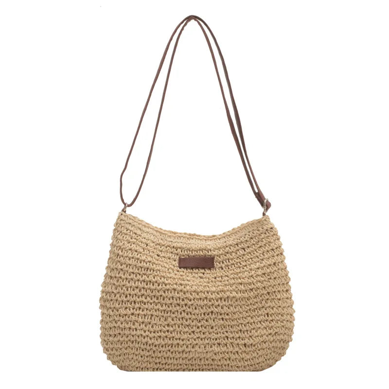Summer Straw Crossbody Bag for Women, Beach Holiday Woven Shoulder Handbag
