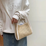 Summer Straw Crossbody Bag Women Casual Holiday Shopping Woven Shoulder Handbag