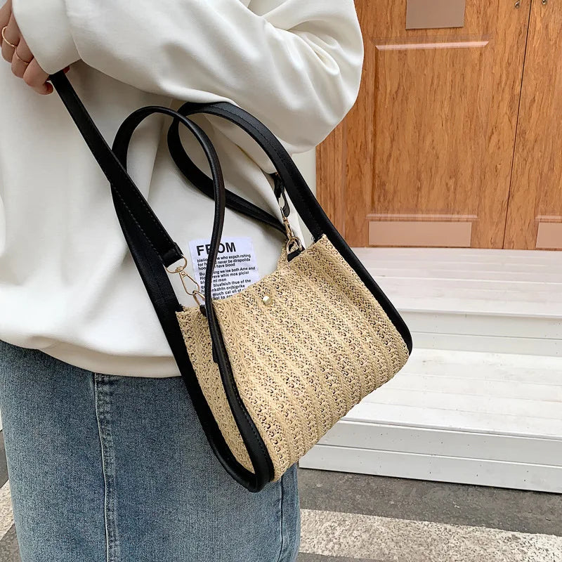 Summer Straw Crossbody Bag Women Casual Holiday Shopping Woven Shoulder Handbag
